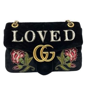 Gucci Marmont Loved Black Velvet Embroidered Floral Bag